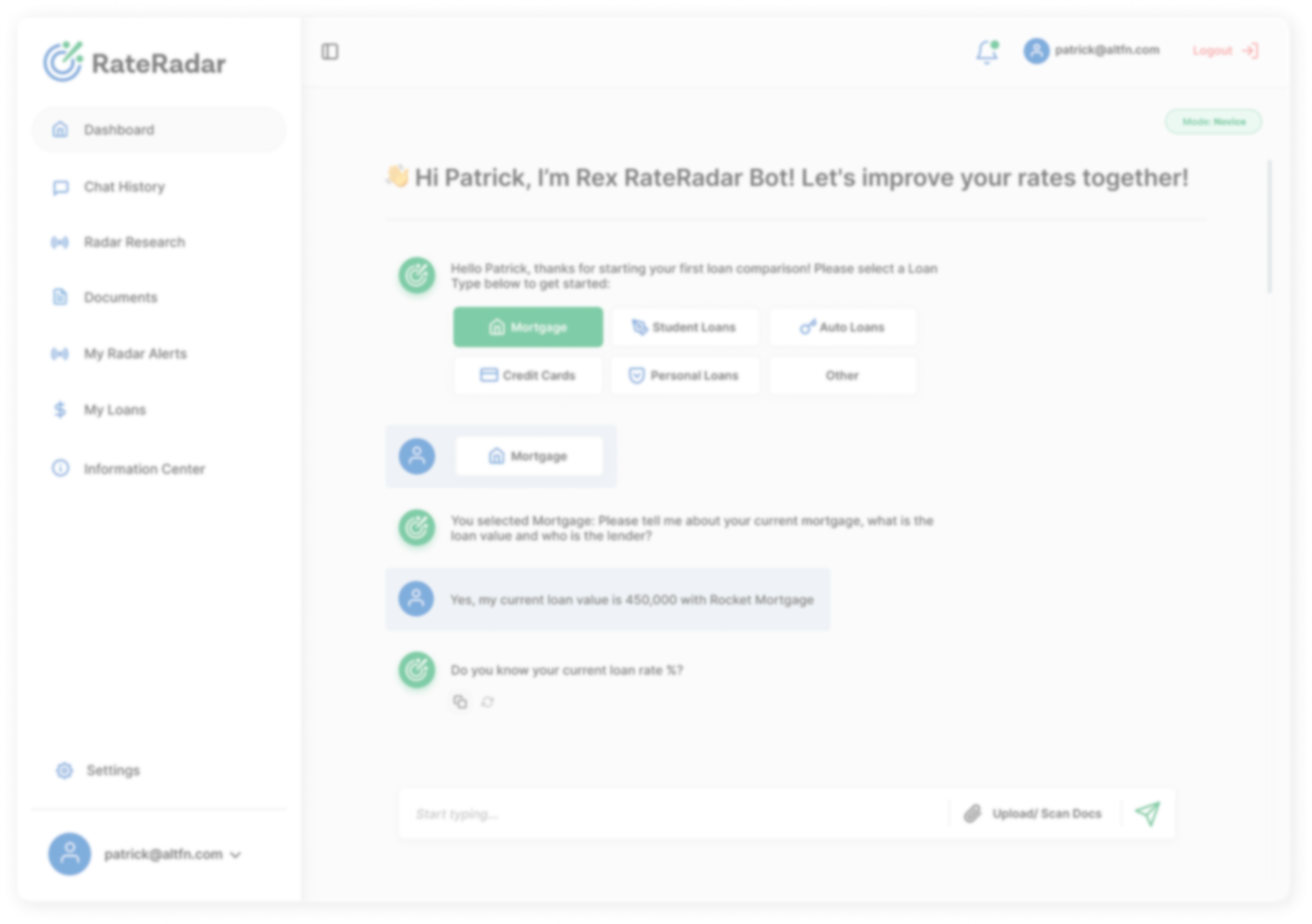RateRadar assistant helping a borrower compare loan options